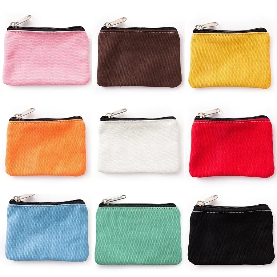 SPC25 Solid Color DIY Canvas Coin Purse Zipper Mini  Key Bag Money Pocket Women Men Simple