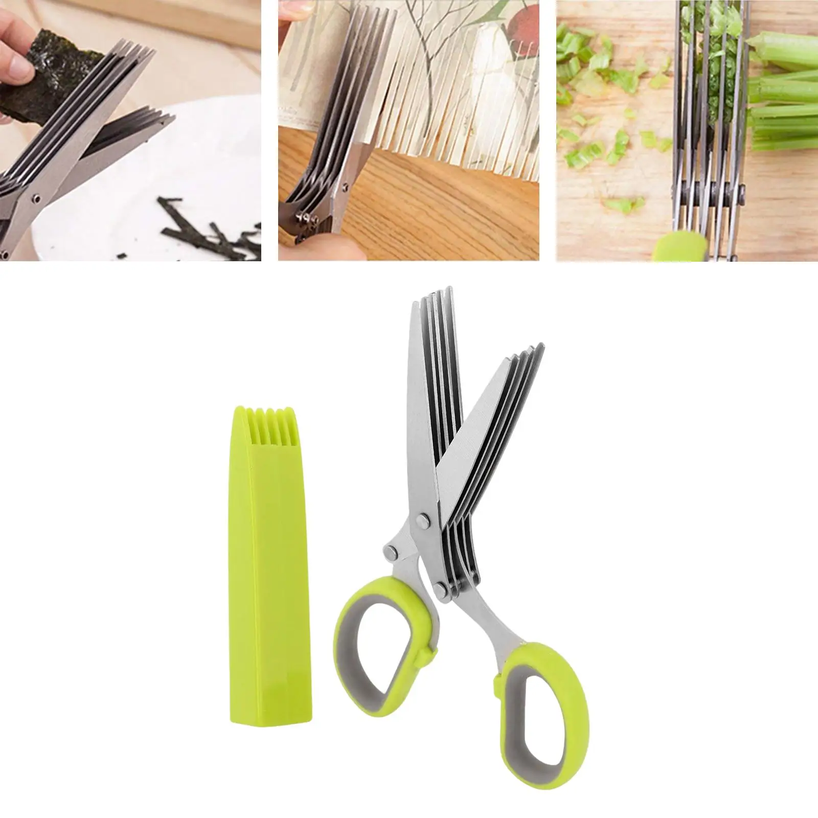 5 Shredding Stainless Steel Vegetable Herb Scissors Cutlery With Cover