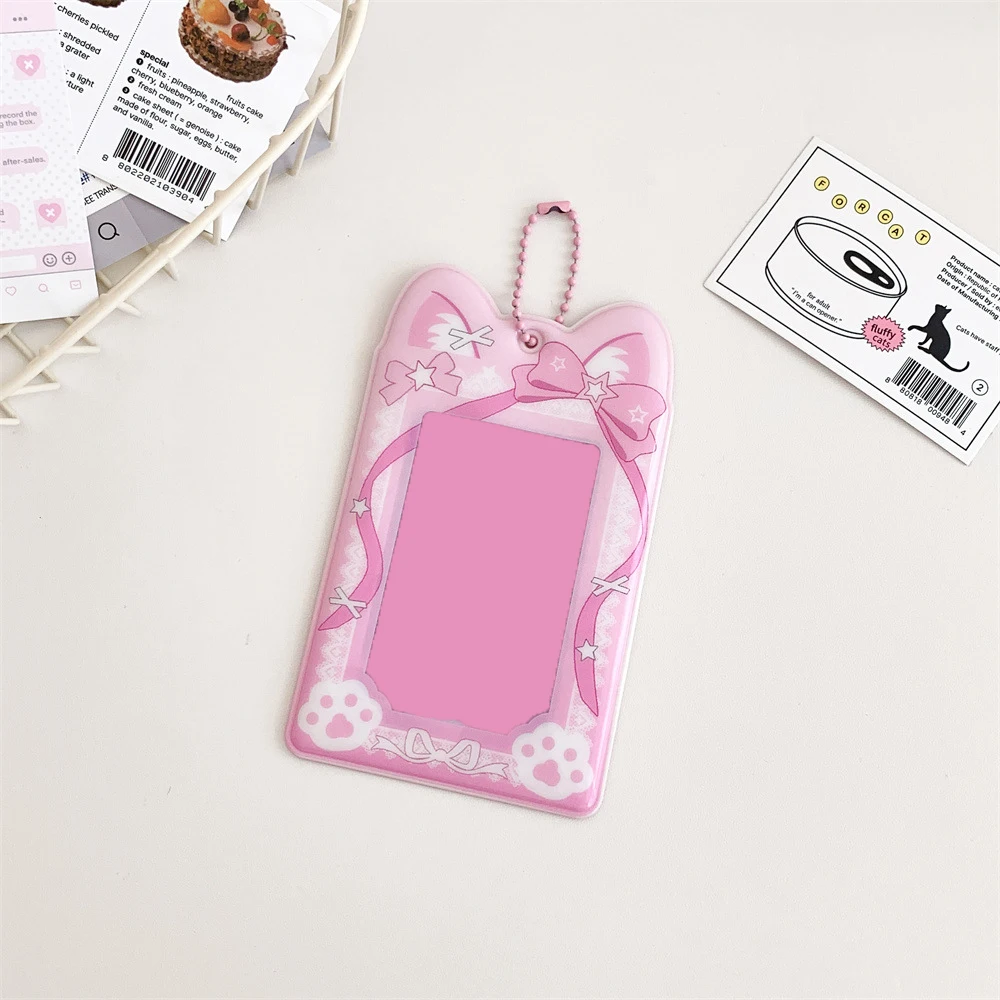 Cartoon cat ribbon 3-inch transparent card sleeve small card sleeve student pendant card bag