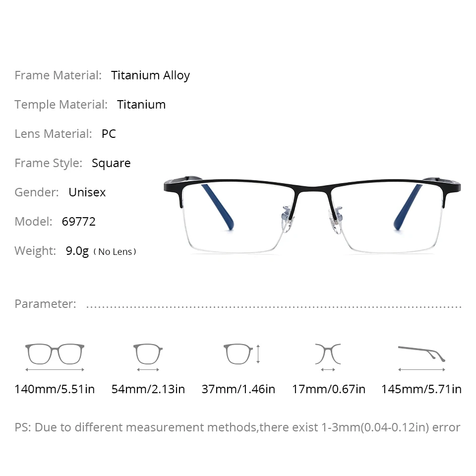 NIANZHEN سبائك التيتانيوم النظارات الإطار الرجال العلامة التجارية تصميم شبه بدون شفة مربع النظارات النساء خفيفة نصف حافة نظارات 69772