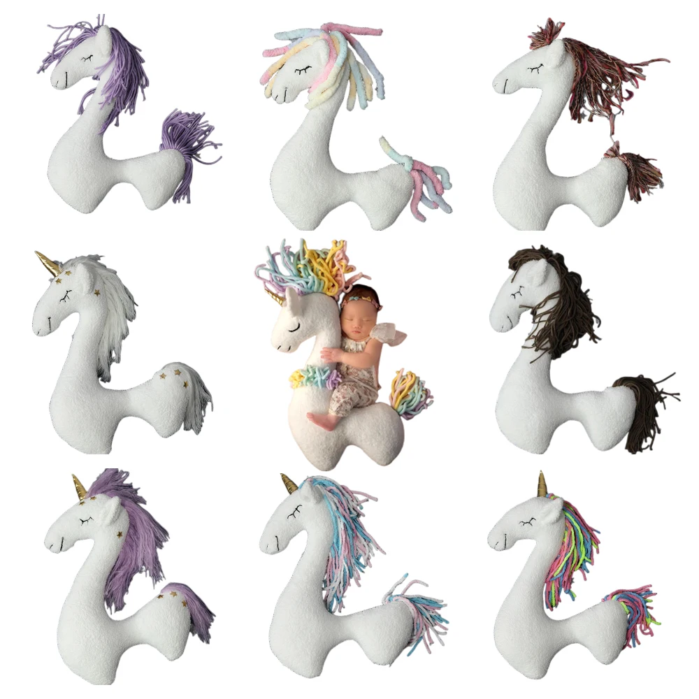 Newborn Photography Props Horse Posing Pillow Unicorn Photo Prop Baby Photoshoot Cushion Infant Photo Studio Mat