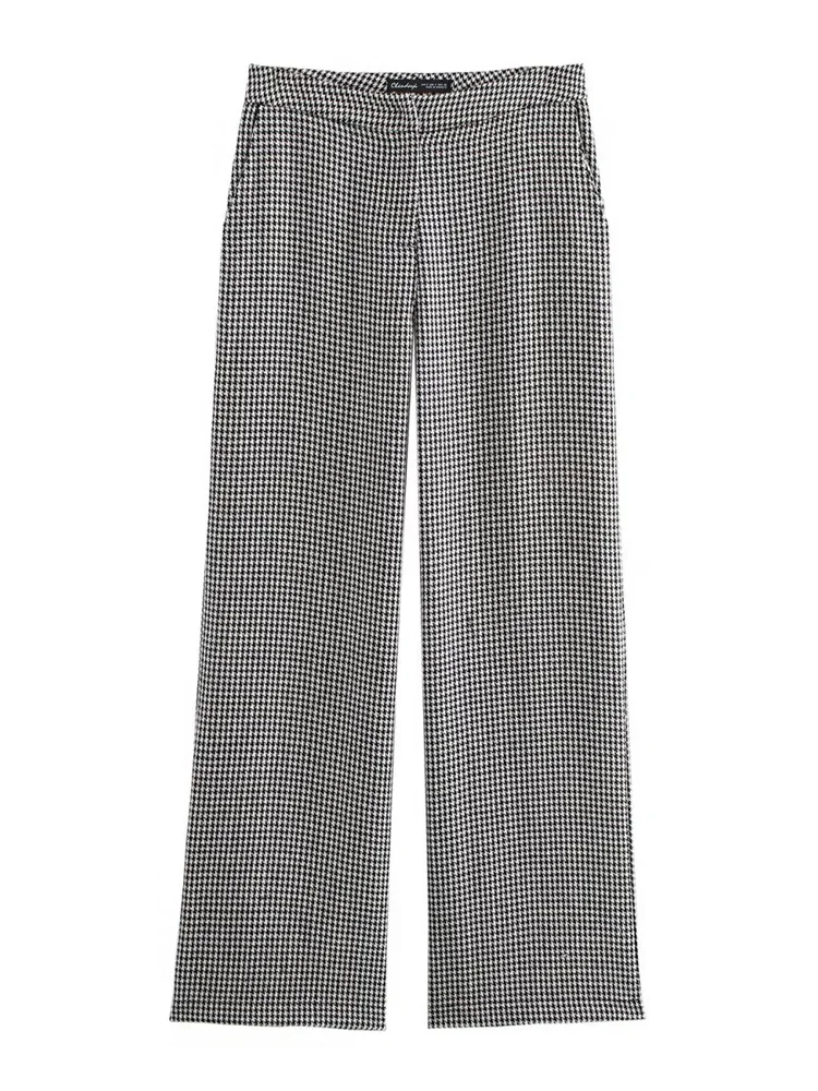 Willshela Women Fashion Plaid Front Zipper Wide Leg Pants Vintage Mid Waist Full Length Female Chic Lady Trousers