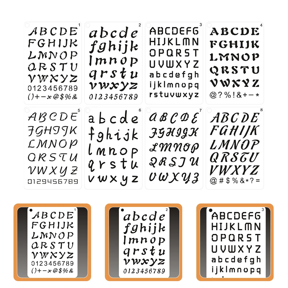 

8 Pcs Painting Template English Letter Stencils Number Symbol Large Alphabet Templates Lettering Scrapbook Supplies