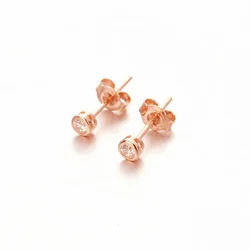 Fashion Simple Round Earrings for Women Gemstone Earrings Studs Copper Plated Rose Gold To Send Girlfriend Jewelry