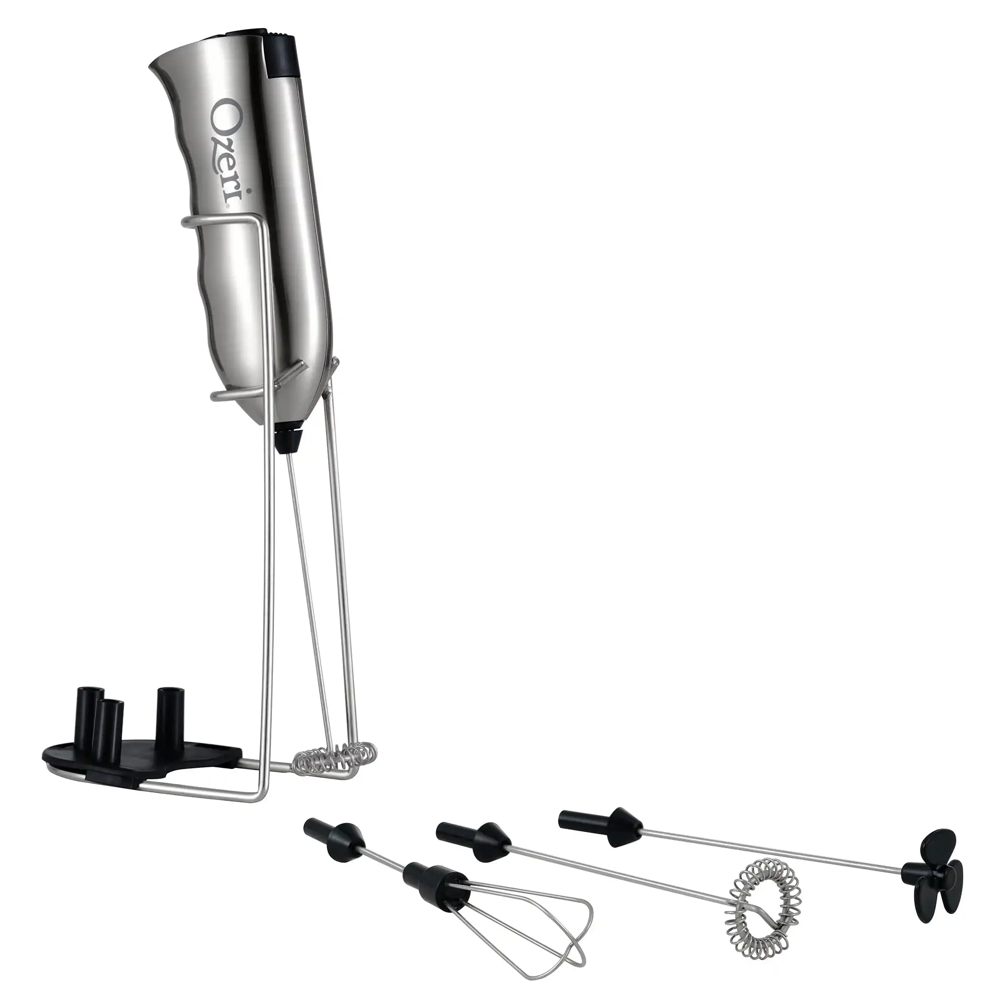 

Deluxe Milk Frother and Whisk in Stainless Steel with Stand and 4 Frothing Attachments