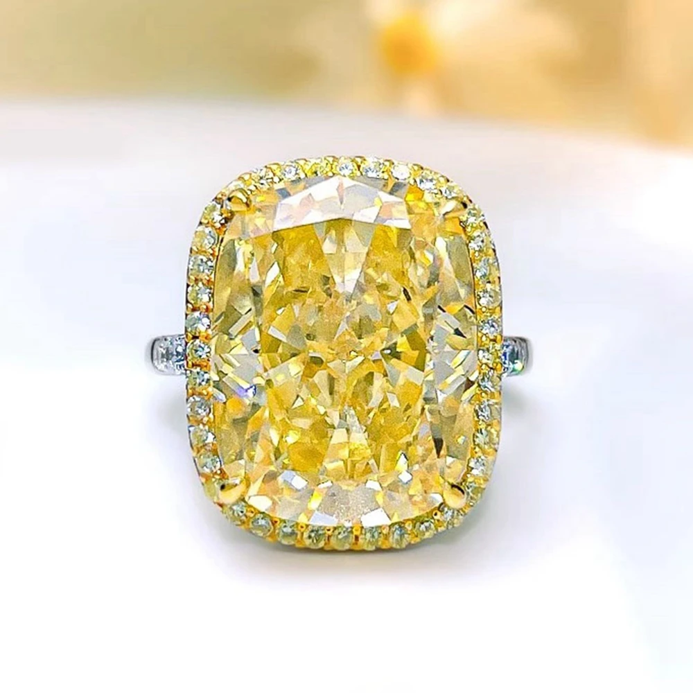 Vinregem 12*16 MM 14 CT Crushed Ice Cut Emerald Citrine Gemstone 100% 925 Sterling Silver Cocktail Party Women Ring Fine Jewelry