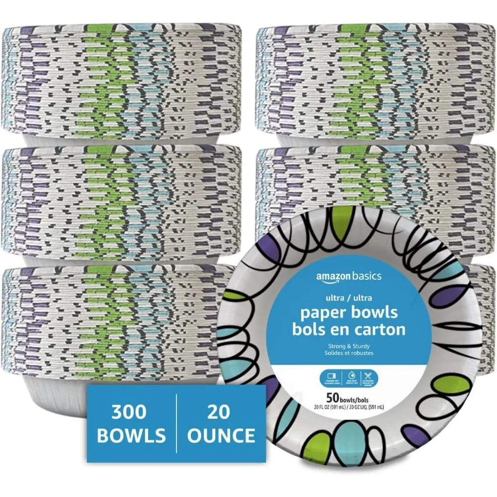 

Disposable Paper Bowls, 20 Oz, White, 300 Count (6 Packs of 50) - Eco-Friendly and Convenient