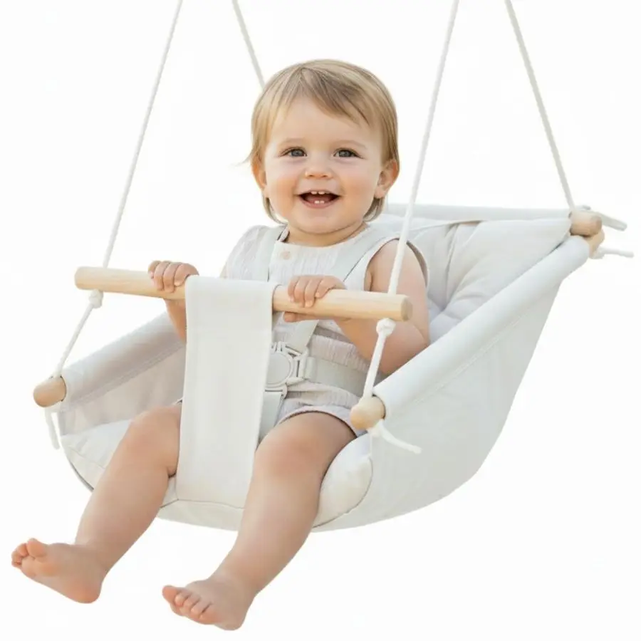 

Canvas Toddler Swing Indoor Outdoor Hanging Chair for Patio amp Playroom with Safety Belt Wooden Baby Seat for Ages 18 Months Iv