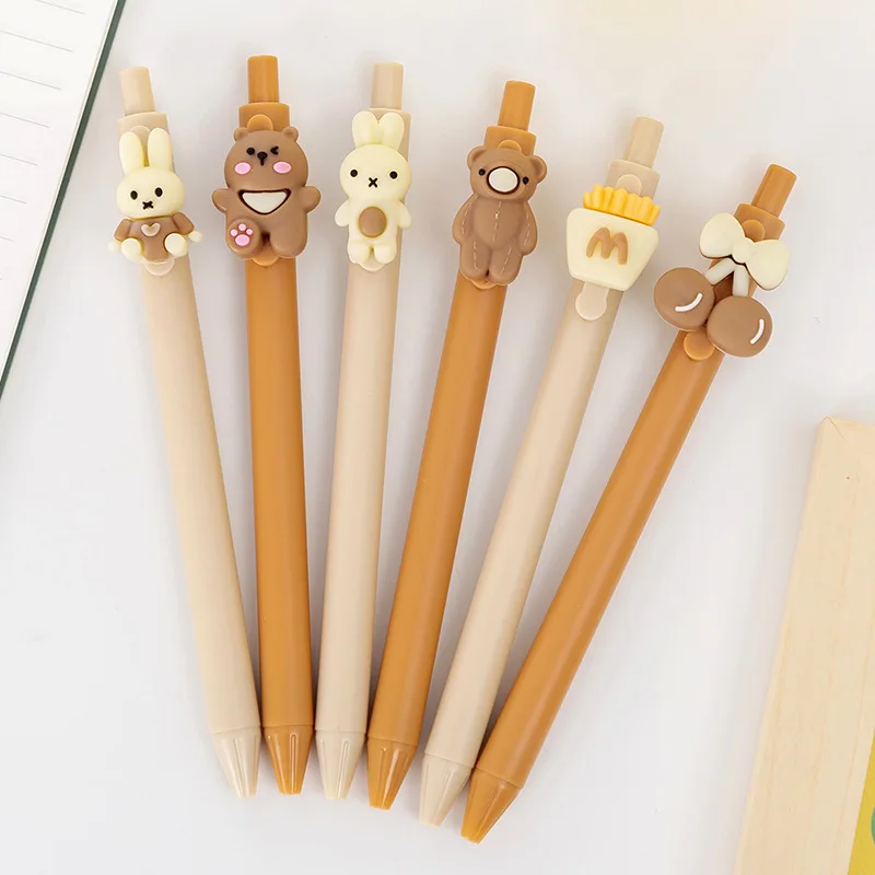 6 Pieces Lytwtw's Cute Press Gel Pen Toy Bear Rabbit Creative Office Gift School Supplies Stationery Kawaii Funny Pens