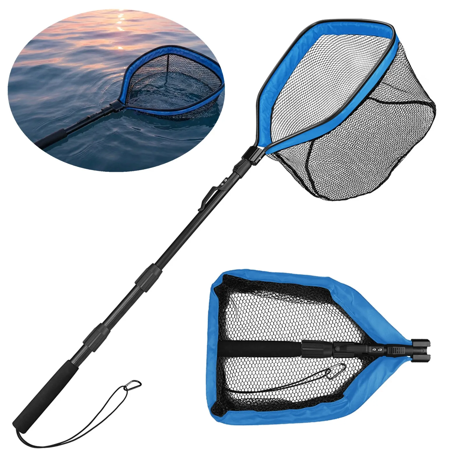 Rede de Pesca Telescópica de 80cm-120cm para Salmão, Carpa, Bagre e Truta, Rede Flutuante para Captura e Liberação Fácil, Rede de Peixe Dobrável
