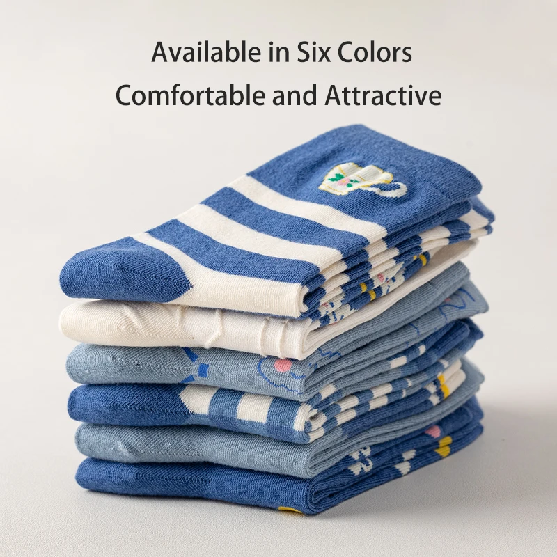 جوارب كرتونية متوسطة الطول للنساء ، مرتّبة بخط على شكل حيوانات لطيفة ، عصرية ومتعددة الاستخدامات ، الصيف والربيع ، 6 أزواج