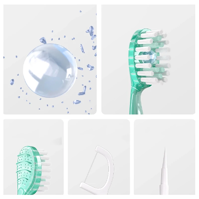 

12Pcs/Set Mini Burst Bead Toothbrush With Floss Disposable Soft Hair Toothbrushes Floss Pick All-in-One Portable Oral Care Tool