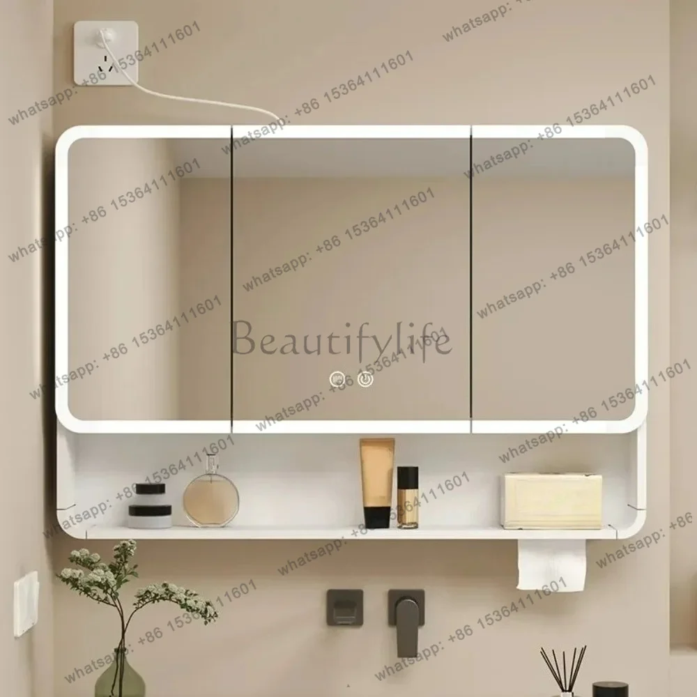 Best Sellers Best Sellers LED Bathroom Mirror Cabinet Anti Fog Wall Mounted Storage Mirror Carbon Fiber Rounded Corner Makeup Mi
