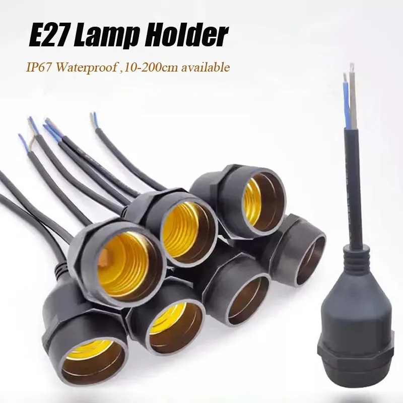 IP67 Waterproof E27 Lamp Base Holders with 10-200cm Line Light Interface Outdoor Conector LED Spiral Copper PVC Flame Retardant