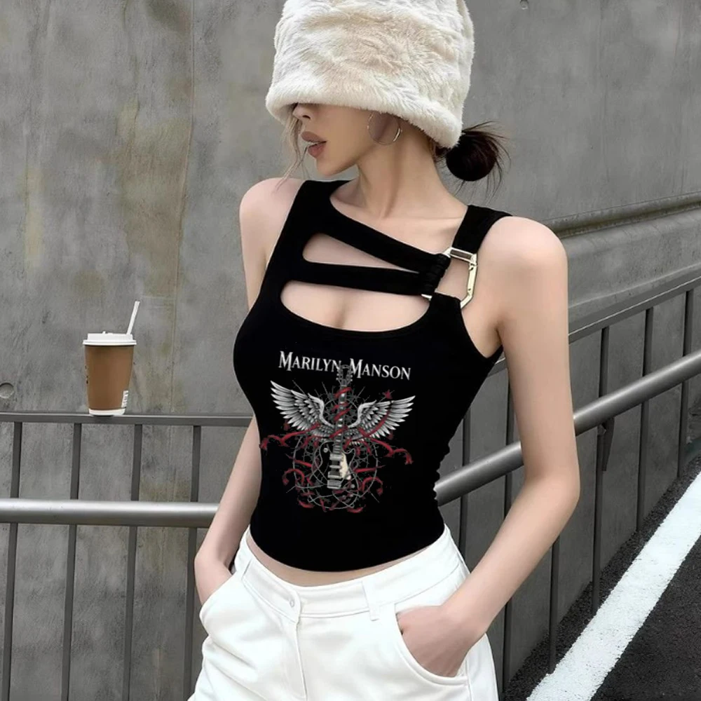 Camiseta corta de Marilyn Manson para mujer, camisetas góticas divertidas y atrevidas, camisetas lindas y divertidas para fiesta
