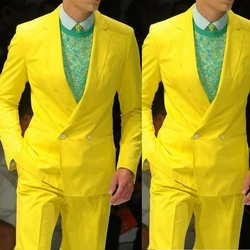 2024 Classic Yellow Double Breasted Blazer Pant Men Slim Fit Suits Best Men Wedding Party Tuxedo Male Custom Made Groom Suits