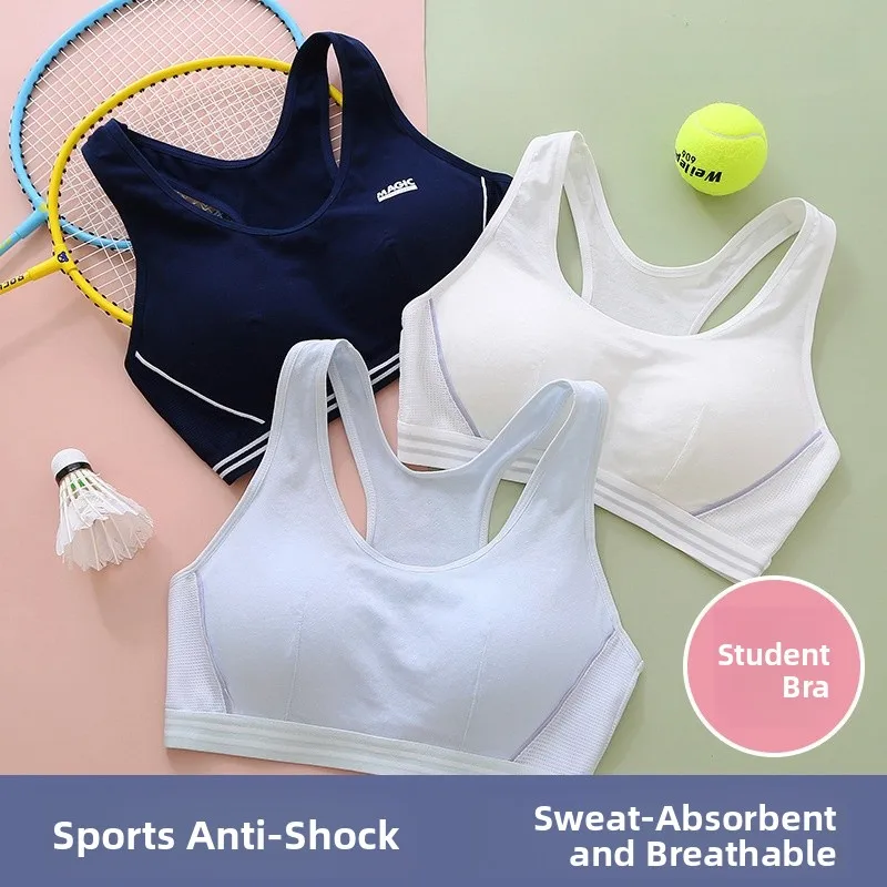 

Sports Bra Women's Underwear Shock Absorption Small Vest Student Middle School High School Adolescent Thin Cotton U-Neck Bra