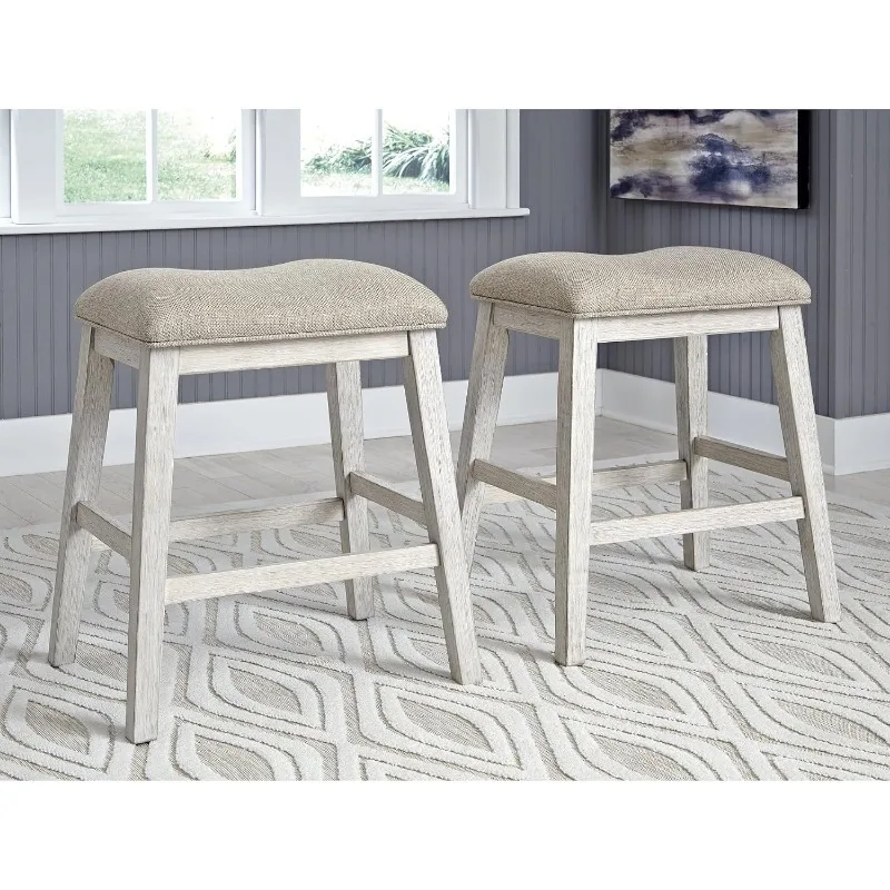 Rustic 24.4" Counter Height Upholstered Barstool, 2 Count, Gray