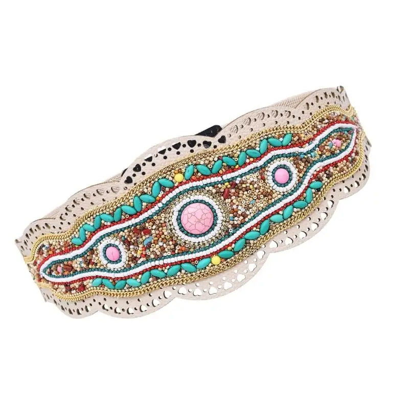 31BB Stretchable Beaded Flower Belt Women’s Elastic Waist Chain for Daily Outfits