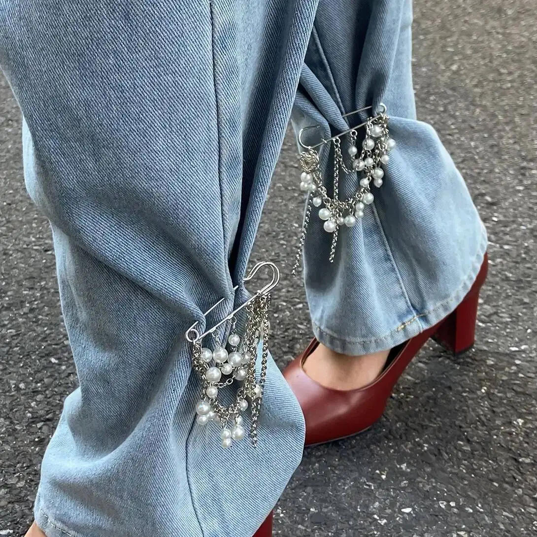 Lacteo 2025 Vintage elegante abnehmbare Imitationsperle Quaste Knöchelkette romantischer Trend verstellbare Hose Jeans Kette Schmuck
