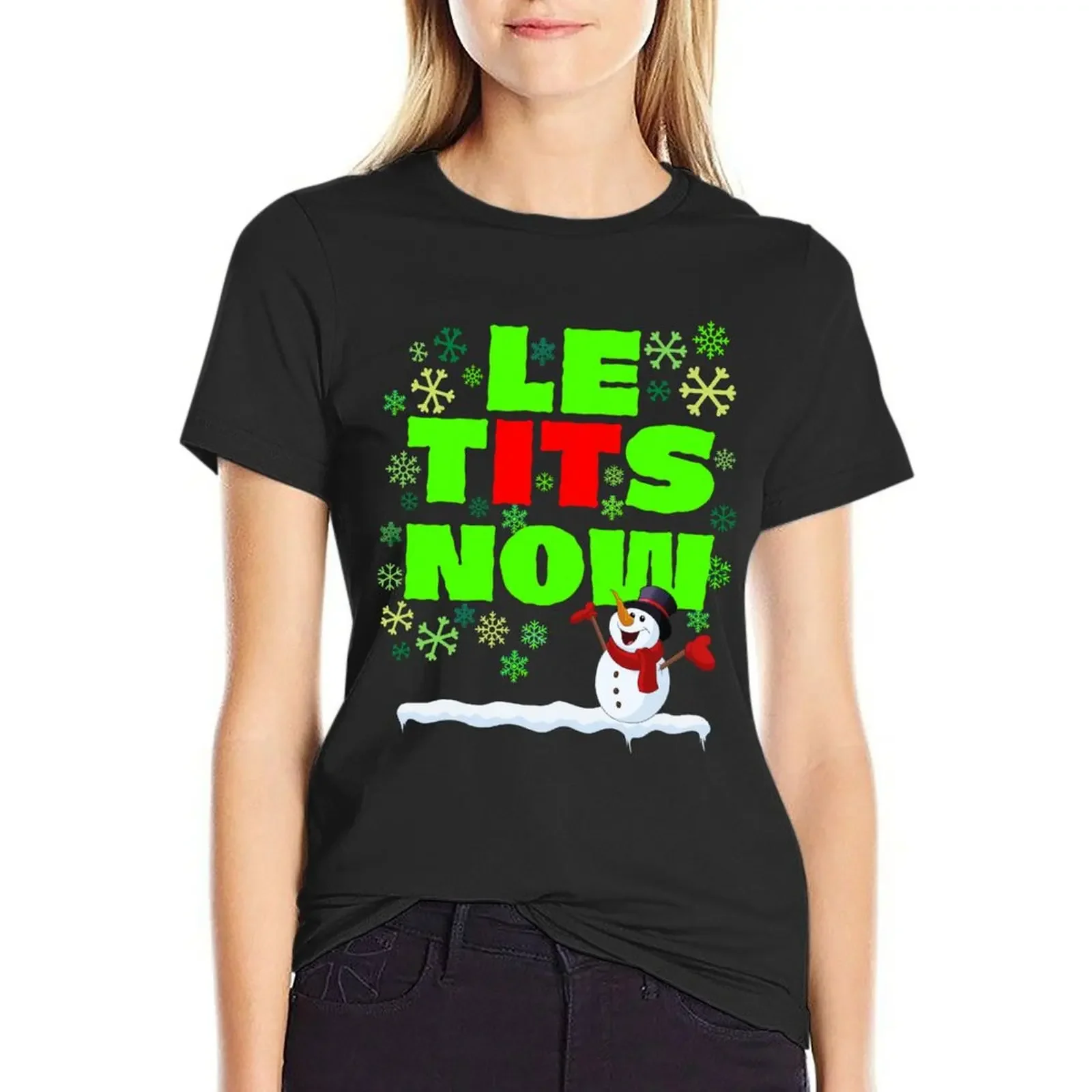 Le Tits Now - Let It Snow Naughty camiseta divertida de Humor de Navidad, ropa de anime, vestido de camiseta para mujer de talla grande