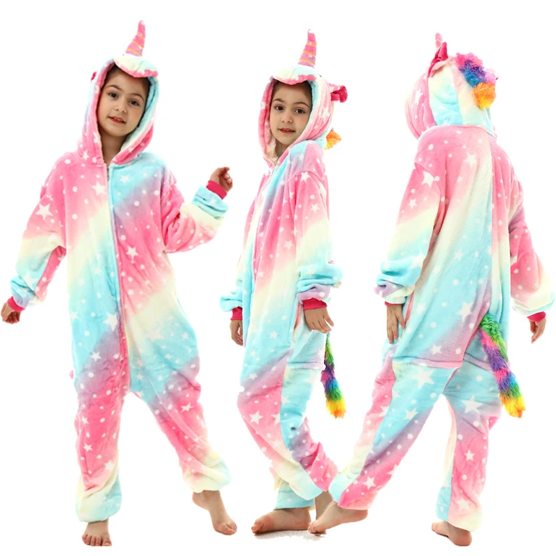 Lion Kigurumi Pajamas for Kids Winter Sleepwear Suit Girls Unicorn Pijamas Kids One Piece Clothes Children Baby Onesie Jumpsuits