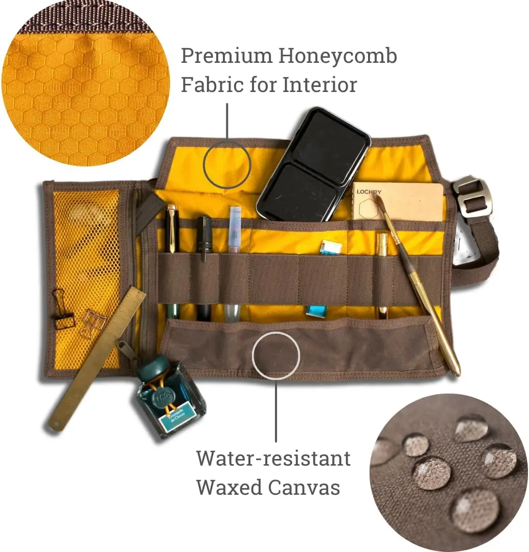 حقيبة تنظيم قابلة للطي للفنون والإلكترونية مع جيوب متعددة للأقلام والكابلات ومحركات الأقراص الصلبة |   قماش مشمع متين