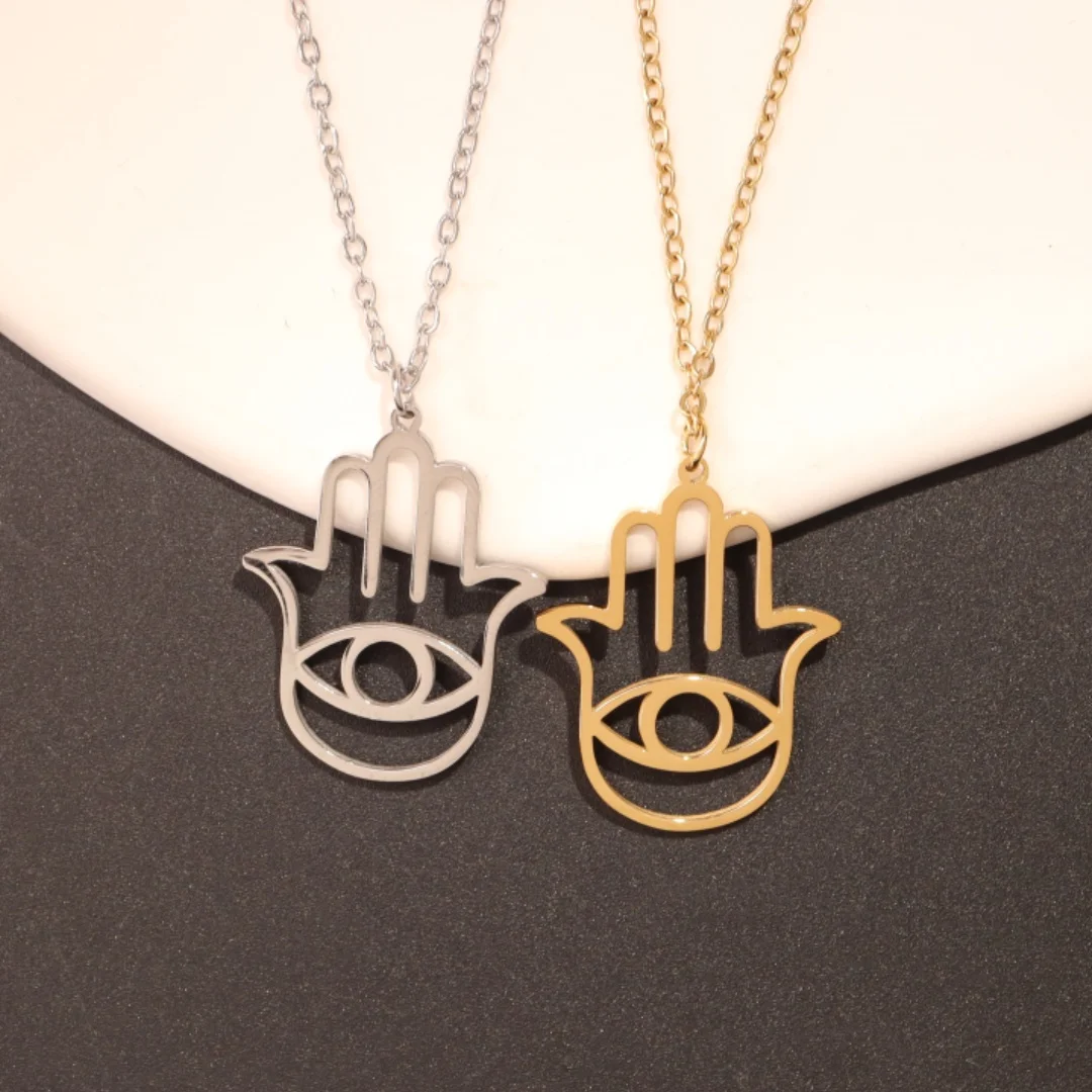 New Fashion Fatima Hand Hamsa Palm Protection Pendants Round Cross Chain Short Long Mens Womens Silver Color Necklace Gift