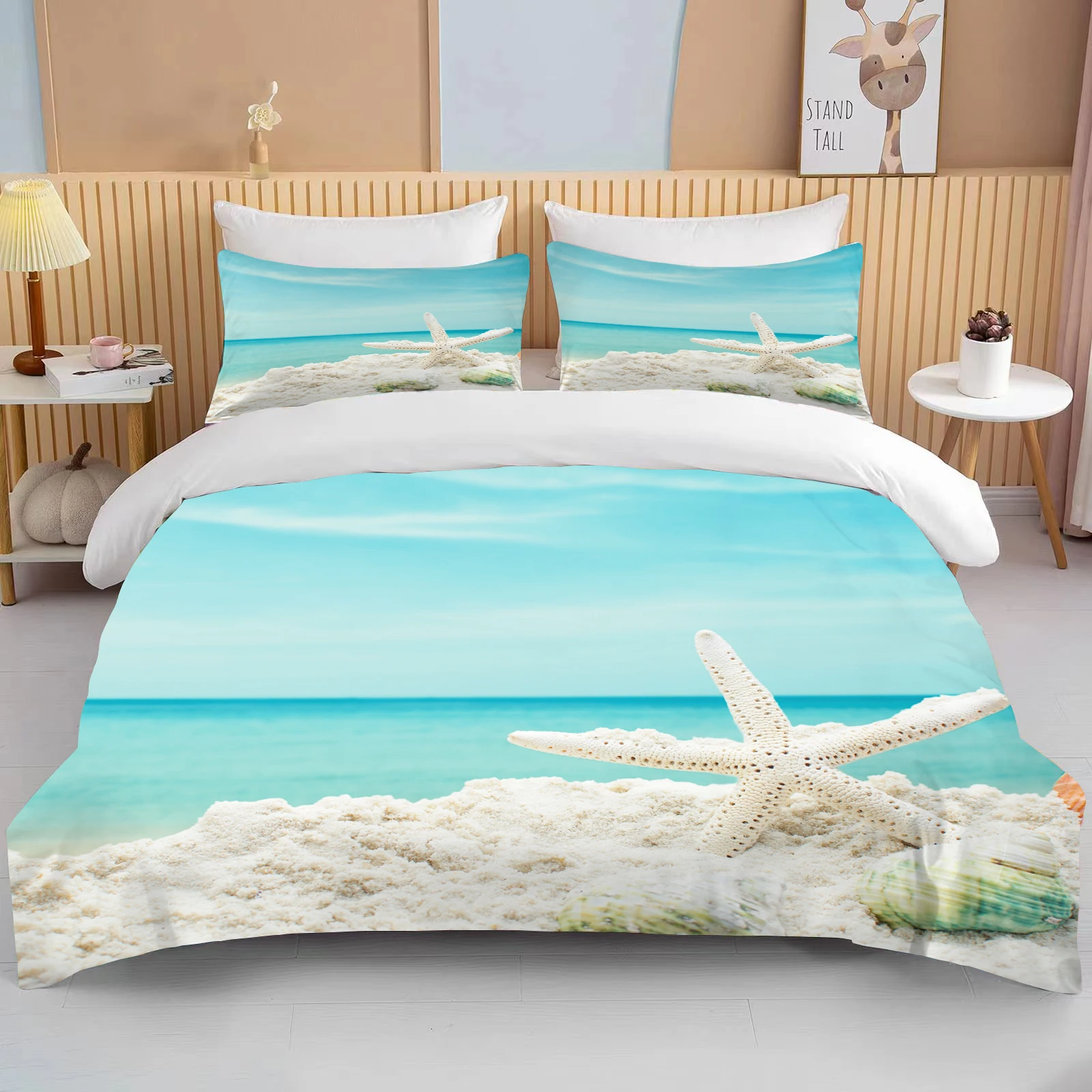 Ocean Bedding Set Coast Beach Duvet Cover Set Blue Starfish Bed Set Kids Teen Shell Home Textiles Summer Bedspread Quilt Cover