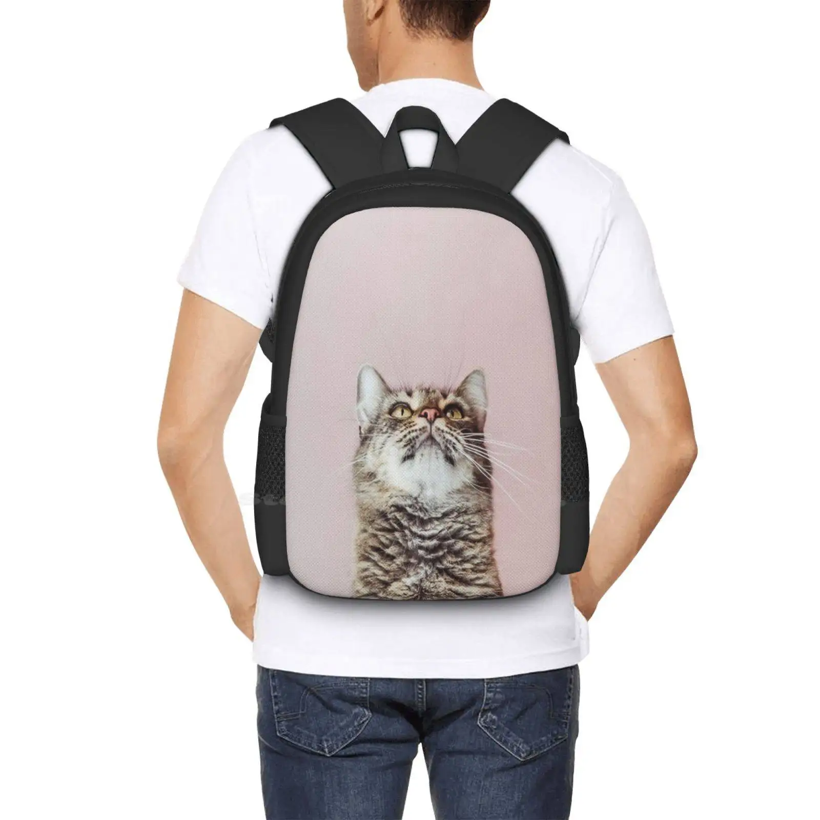 Beautiful Cat Looking Up New Arrivals Unisex Bags Student Bag Backpack Animal Portrait Background Bliss Cat Close Up Cute