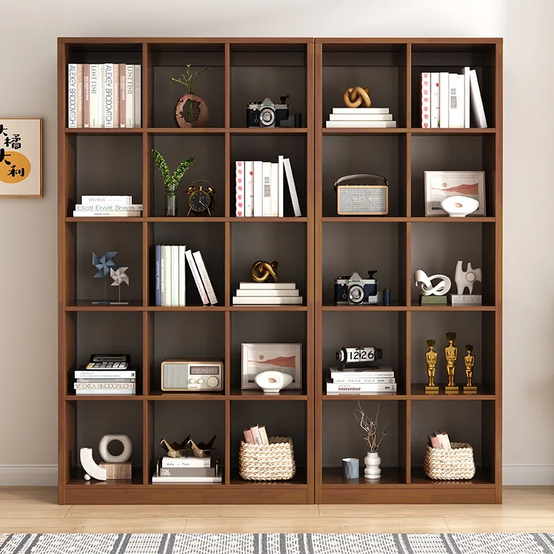 Doorless bookshelf Floor-to-ceiling simple combination cabinet Multi-layer lattice cabinet Living room shelf Solid wood storage