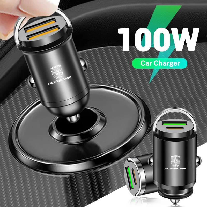 1Pcs USB Car Charger Type-C Fast Charging Power Adapter For Porsche 911 Cayenne Carrera-GT 928 Panamera Boxster Macan 918-Spyder