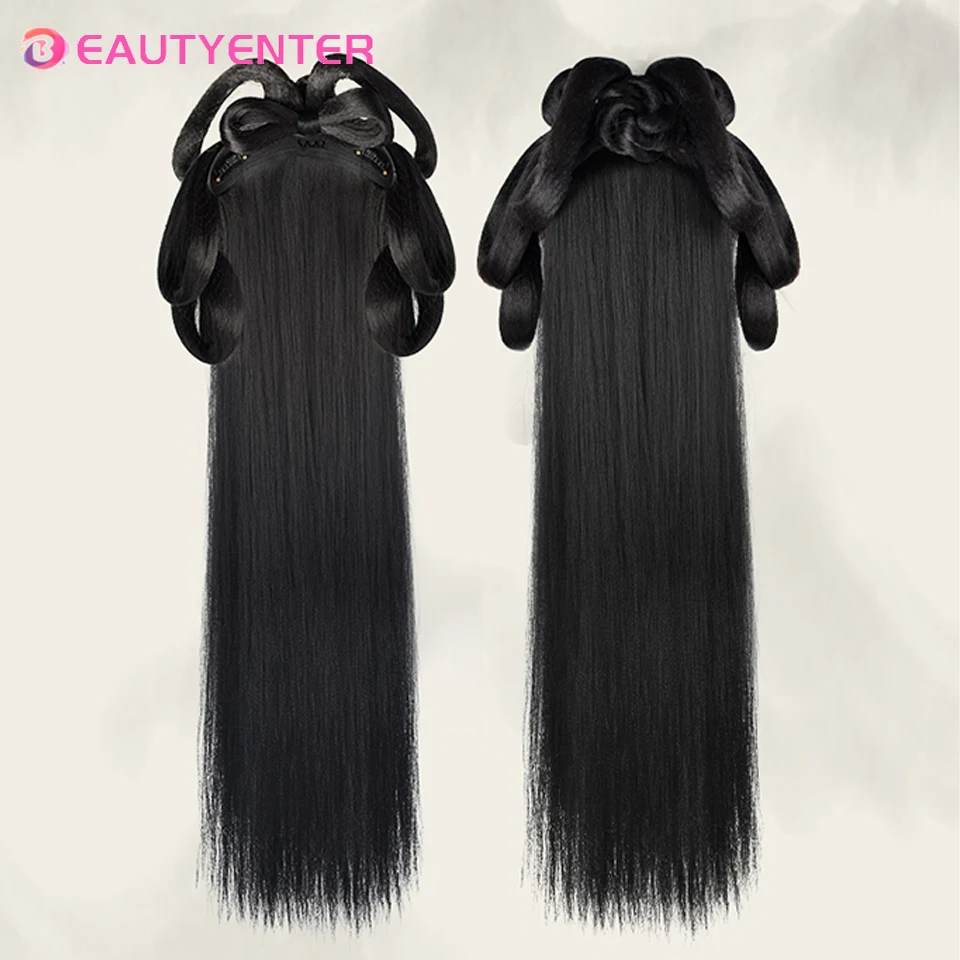 Chinese Traditional Retro Hair Chignon Synthetic Black Fake Hair Bun Ancient Fairy Princess Hair Band Hanfu Cosplay Wig 5.0