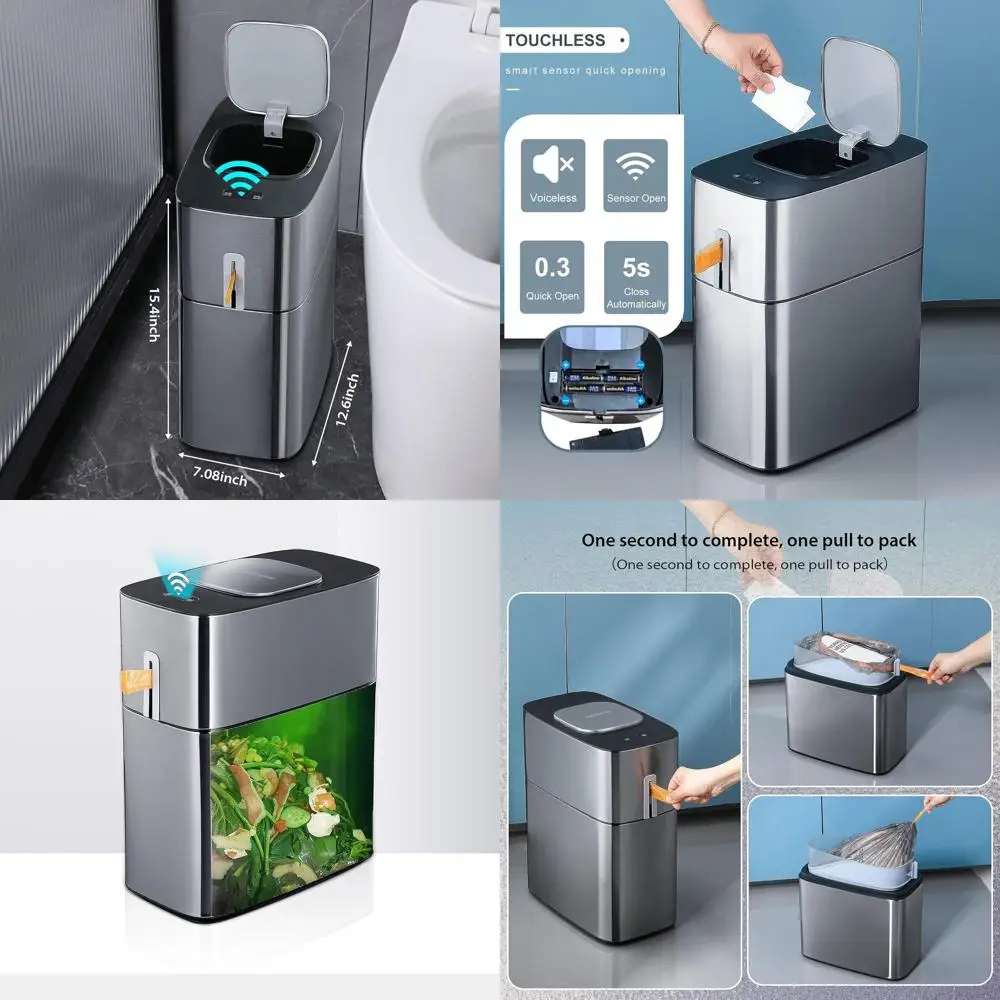

Motion-Activated 4 Gallon Slimline Waste Bin for Hygienic Disposal in Bathrooms, Offices, and RVs