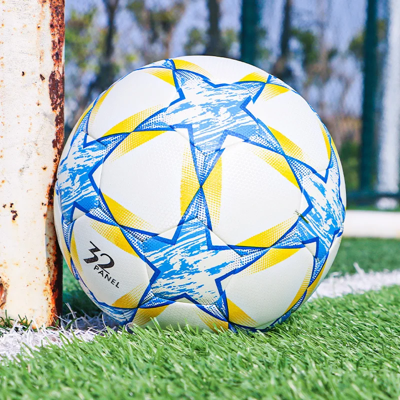 Professional Soccer Ball Standard Size 5 PU Leather Football Adults Outdoor Grassland Training Equipment Group Match League Ball