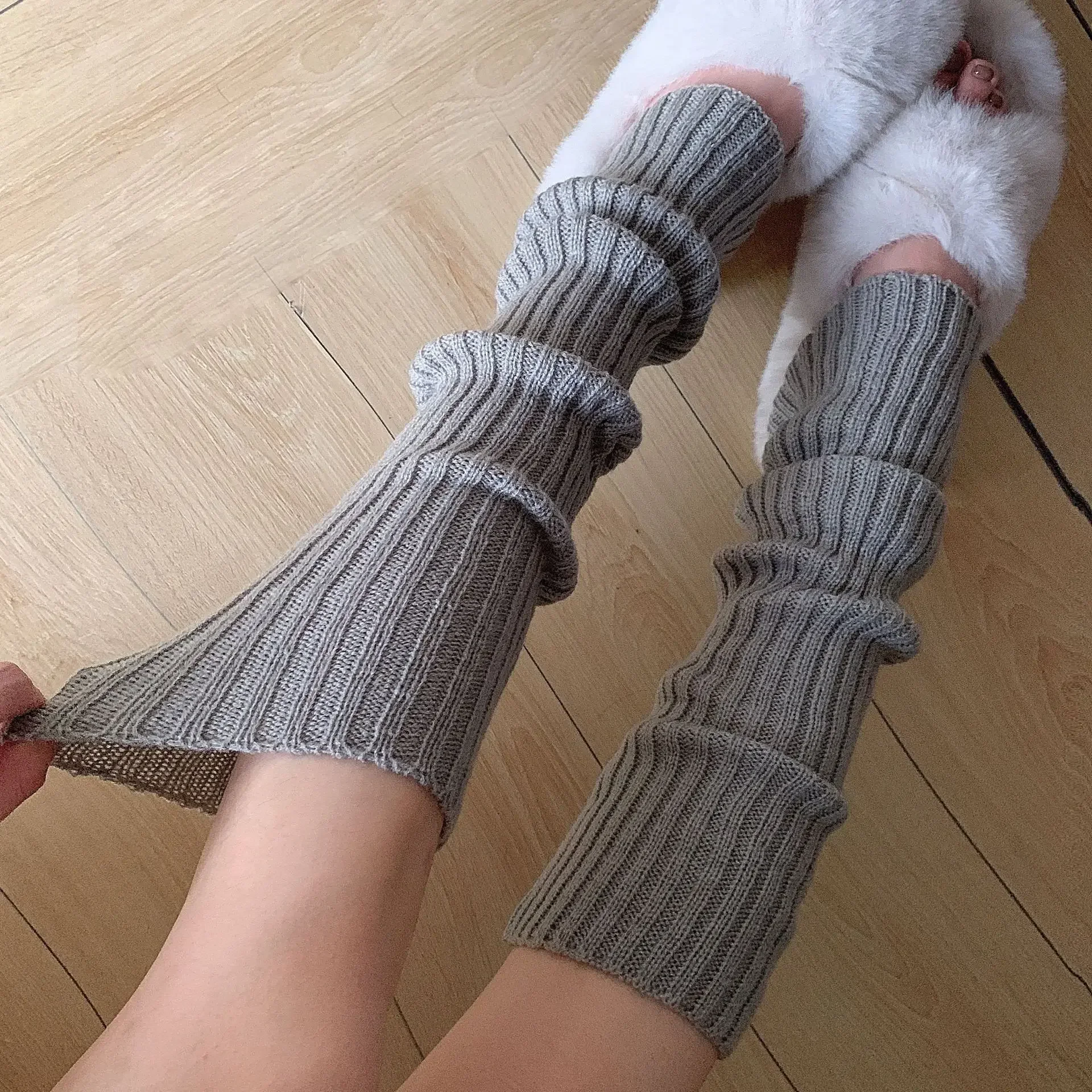 

42/52/72cm Leg Warmers Lolita Socks Y2K Knitted Warm Foot Cover White Black Warmer Lady Autumn Winter Crochet Sock Boot Cuffs