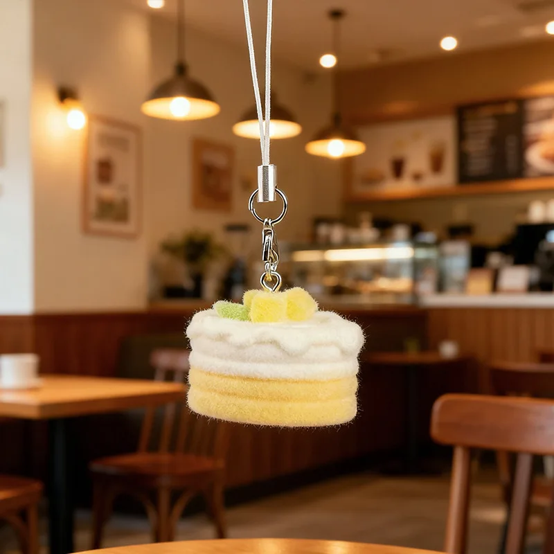 2Pcs Flocked Macaron Cake Pendant Cartoon Food Toy Lanyard Phone Chain Bag Charm Cute Sweet Accessory