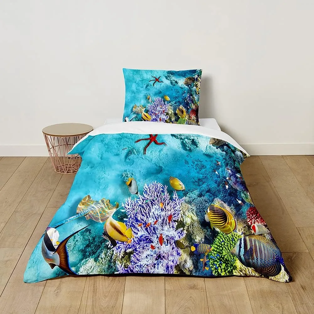 Shark Sea World Duvet Cover Pillowcase Nemo Bedding Set Adult Boy Girl Bedroom Decoration Children Single Double Large Size