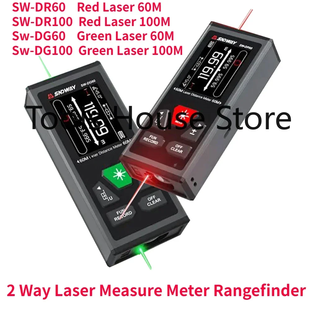 Sndway Bilateral Laser Distance Meter Dual Laser Distance Measure Digital Rangfinder Rechargeable Laser Measure Tool