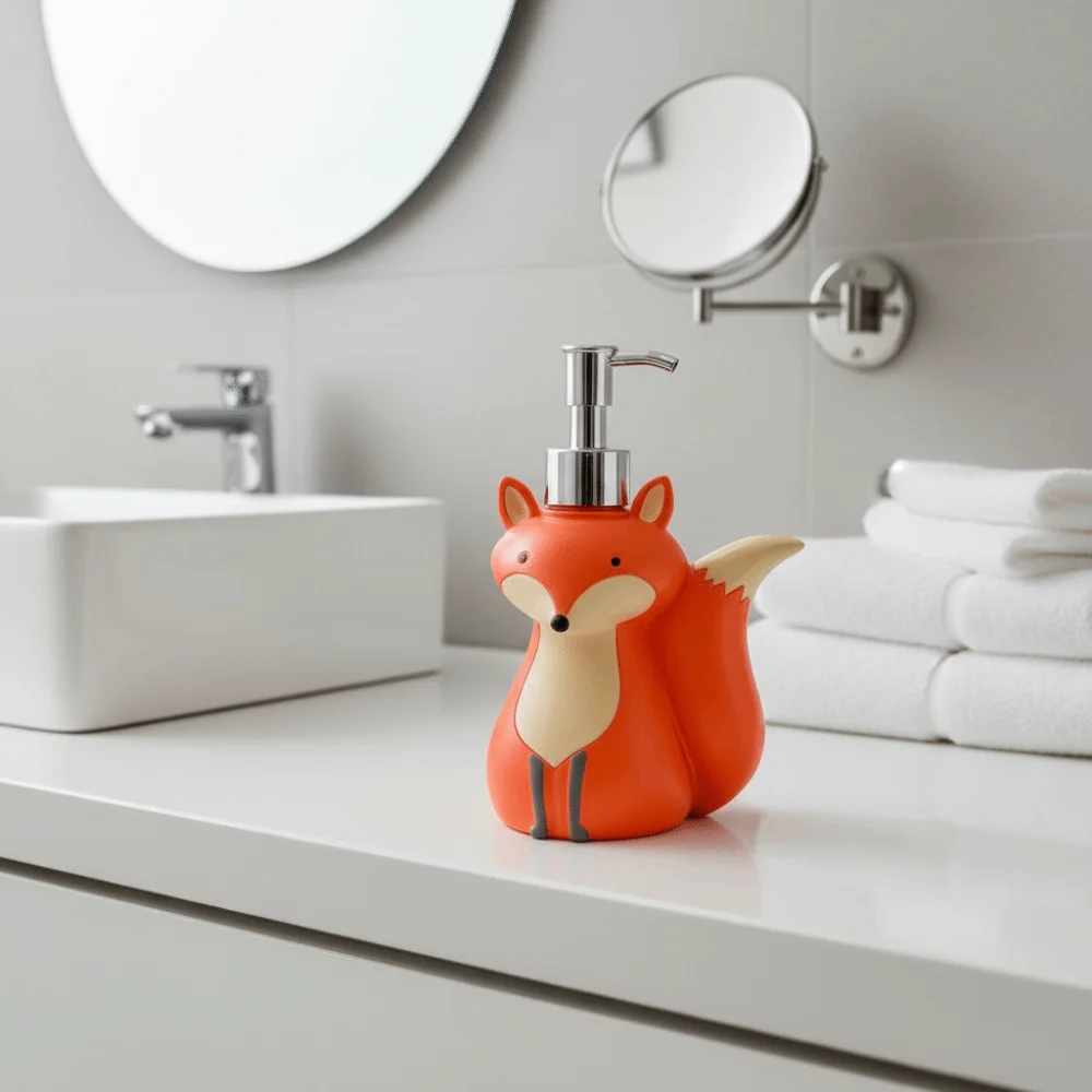 

Милый дозатор для мыла в виде лисички, многоразовый, с мультяшным дизайном животного, декоративный, коллекционный, для дезинфицирующего средства для рук