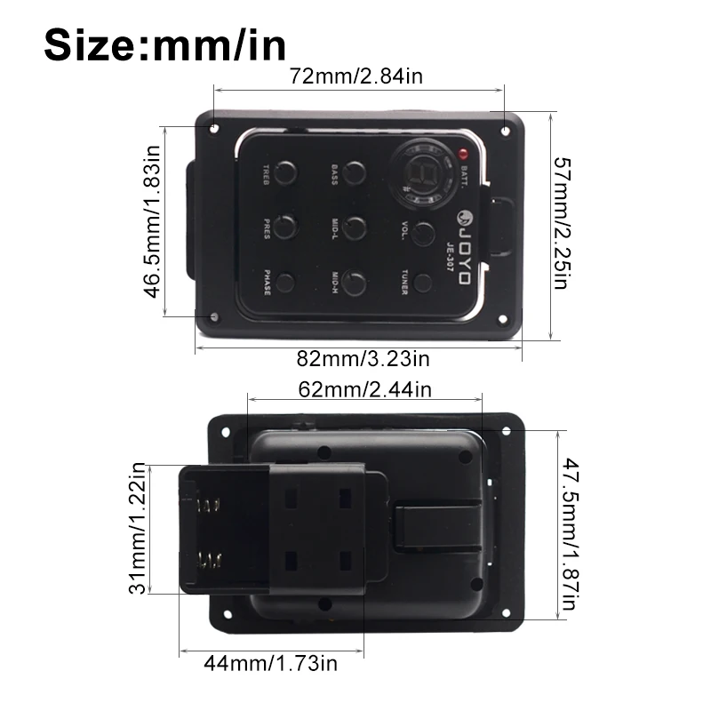 JOYO JE-307 Pré-Amplificador de 5 Bandas com EQ e Afinador para Violão Acústico com Captador Piezo Macio Preto