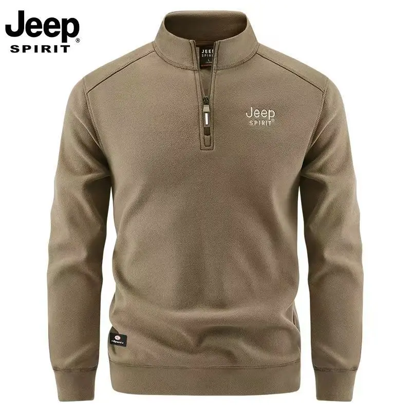 JEEP SPIRIT Men's New Fashion Trend Hoodie Autumn and Winter Long-sleeved Coat Multi-functional Stand-up Collar Swinging Fleece