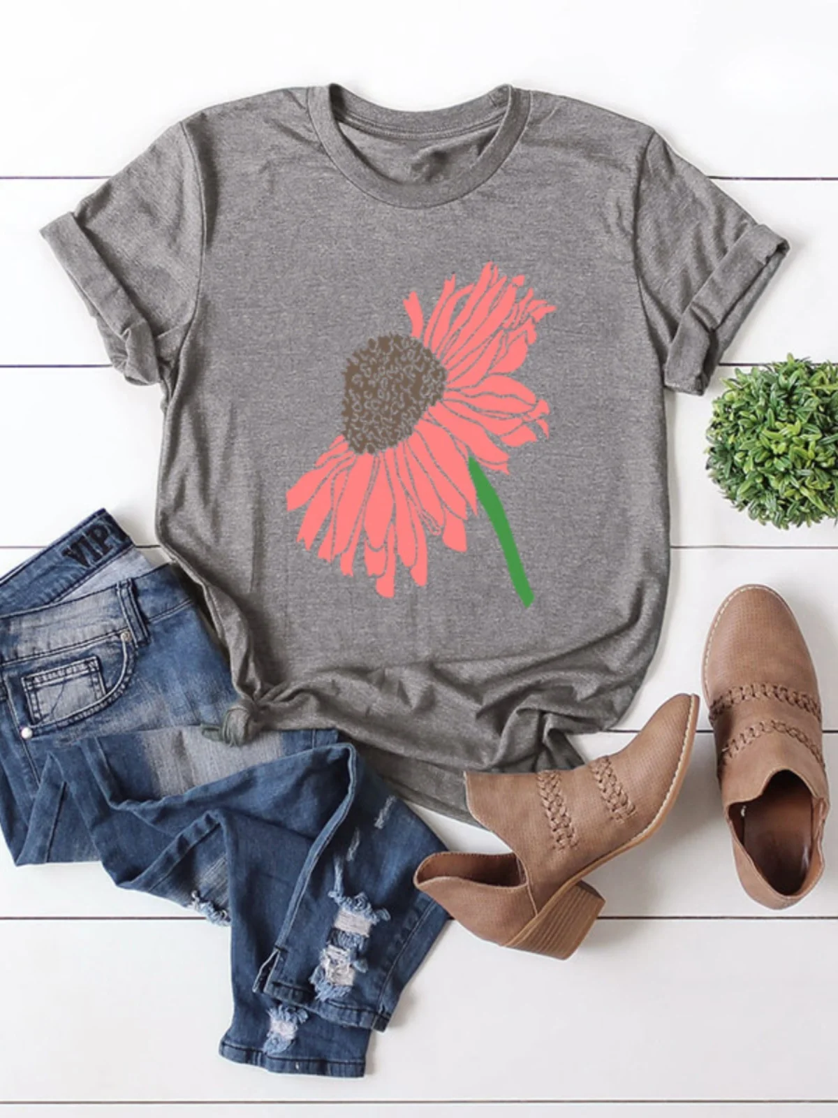 ルーズフィットピュアコットン半袖Tシャツレディースストリートスタイル花柄カジュアルトップ薄手素材夏のファッション