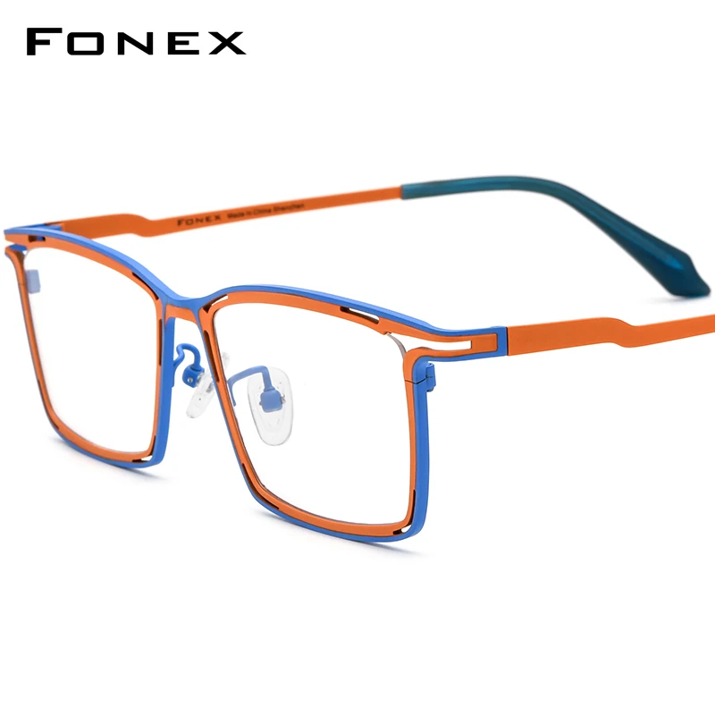 FONEX Colorful Titanium Glasses Frame Men Fashion Retro Square Eyeglasses 2024 New Women Vintage Eyewear F85804