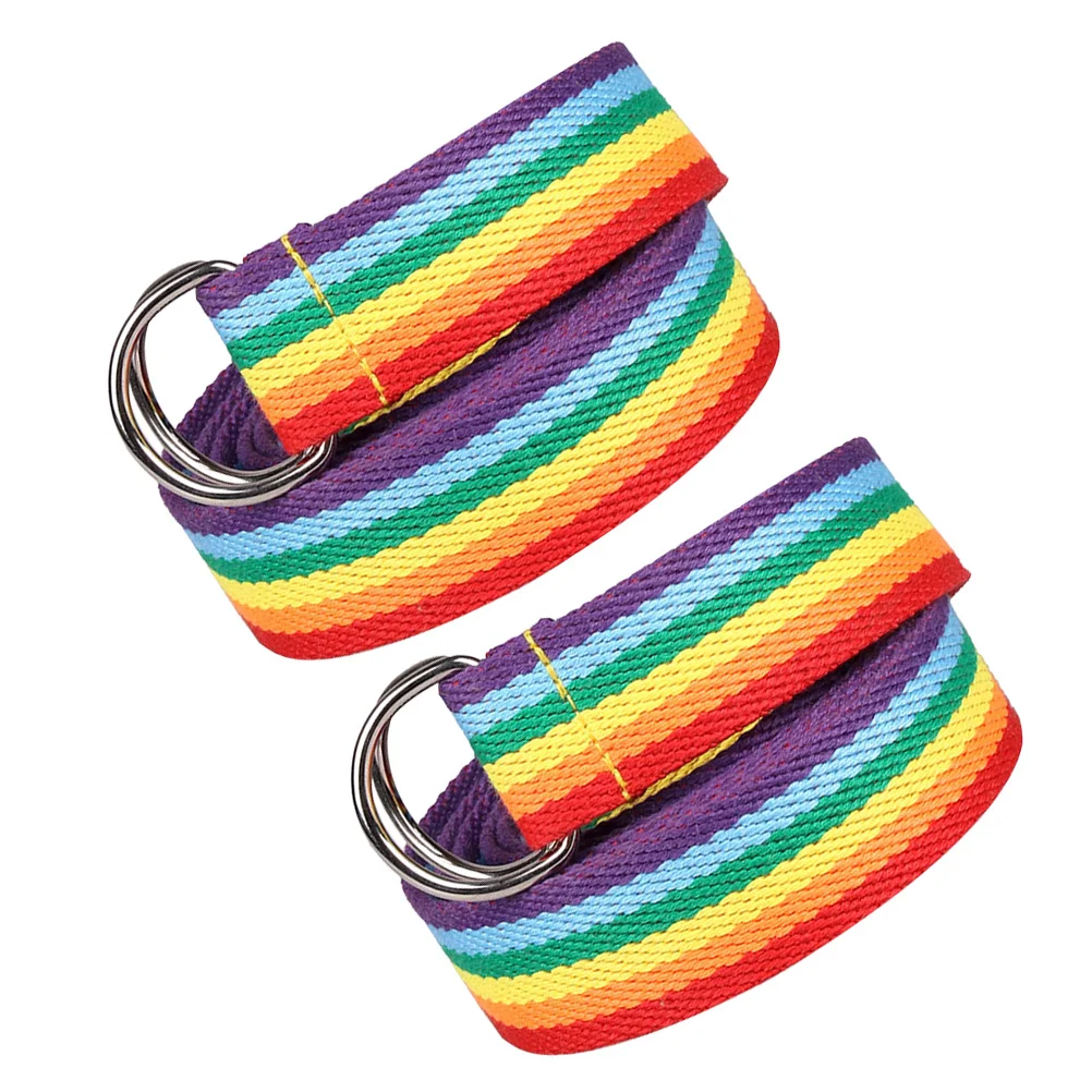 2Pcs Rainbow Stripe Weaving Waist Belt for Women D-Ring Design Adjustable Wide Waistband Trendy Belts for Jeans Dresses Wrap