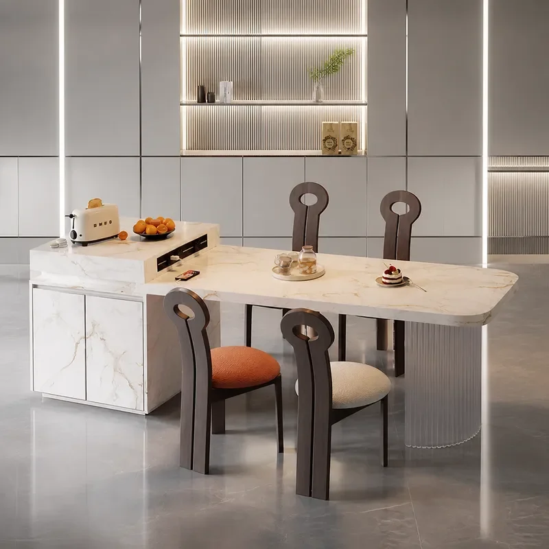 2024 Island Dining Table with Integrated Retractable Open Kitchen Italian High End Design