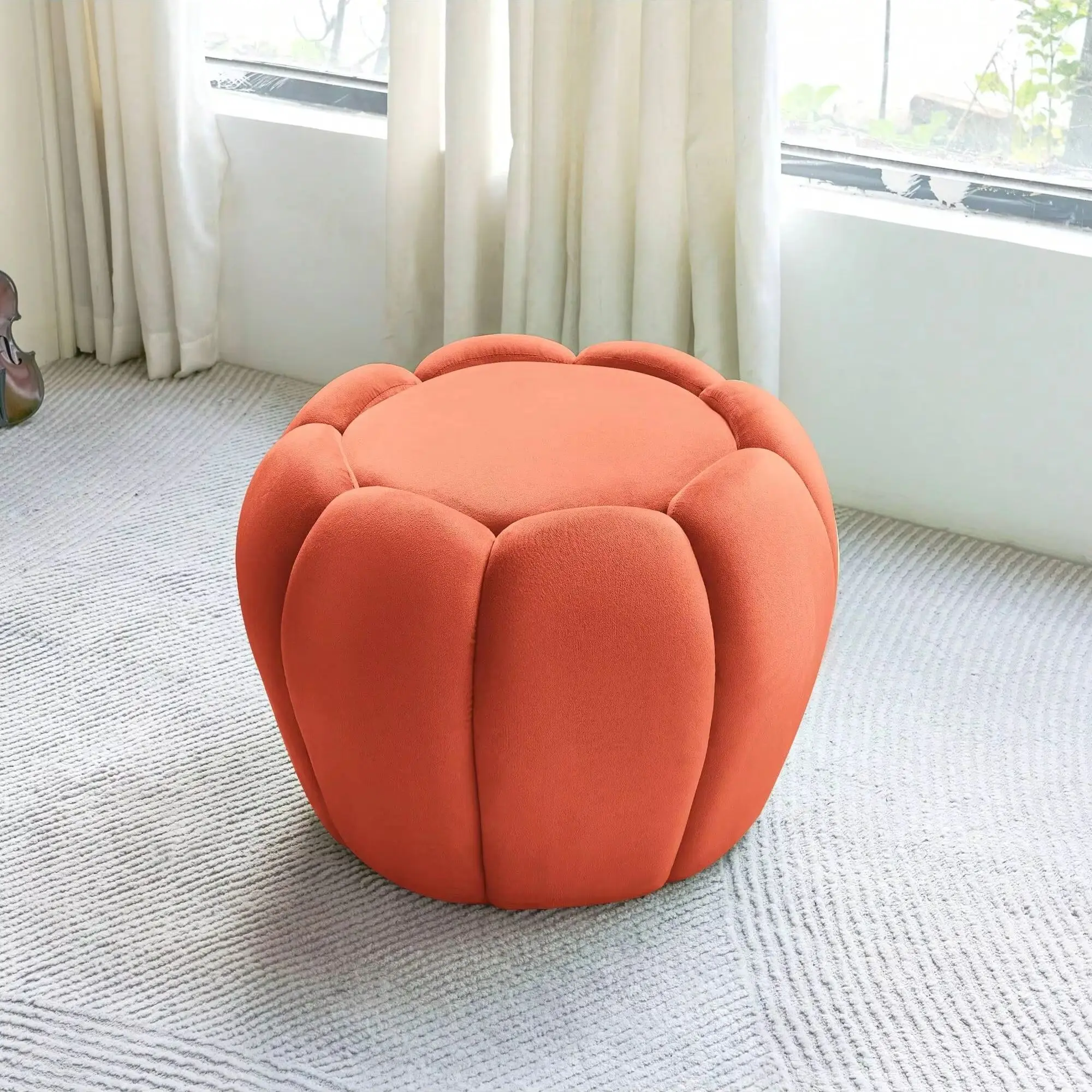 

Velvet Pumpkin Storage Ottoman, Round Upholstered Foot Stool with Hidden Storage, 23"x18" Versatile Vanity Chair for Bedroom Living Room