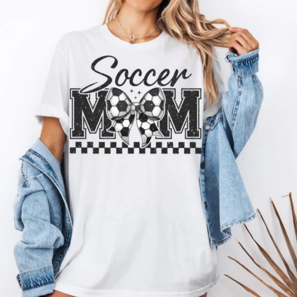 Soccer Mom T-shirt Soccer Bow Mom Shirt Kid Name Shirt for Mom Mothers Day Gift Cute Mama Sweatshirt