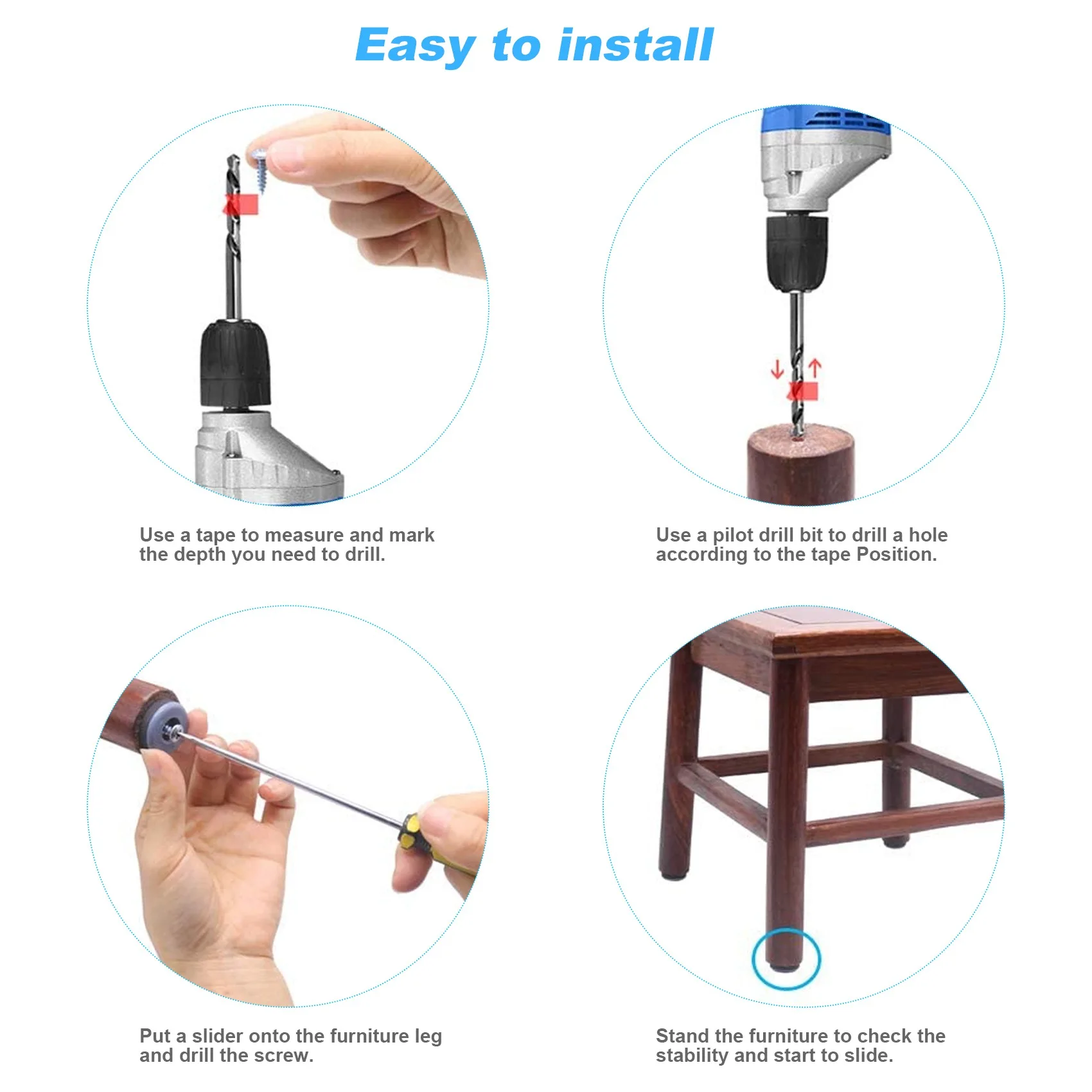 Alianti per mobili da 48 pezzi cursori in PTFE facili da spostare con protezione per pavimento a vite per pavimenti in legno duro piastrellato (25Mm rotondi)