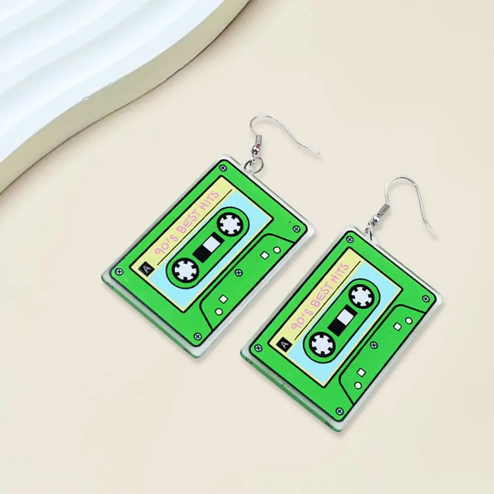Geometric Shape Earrings Women Hook Earrings Vintage Zebra Print Earrings 1980s Acrylic Magnetic Tape Jewelry Colorful Retro